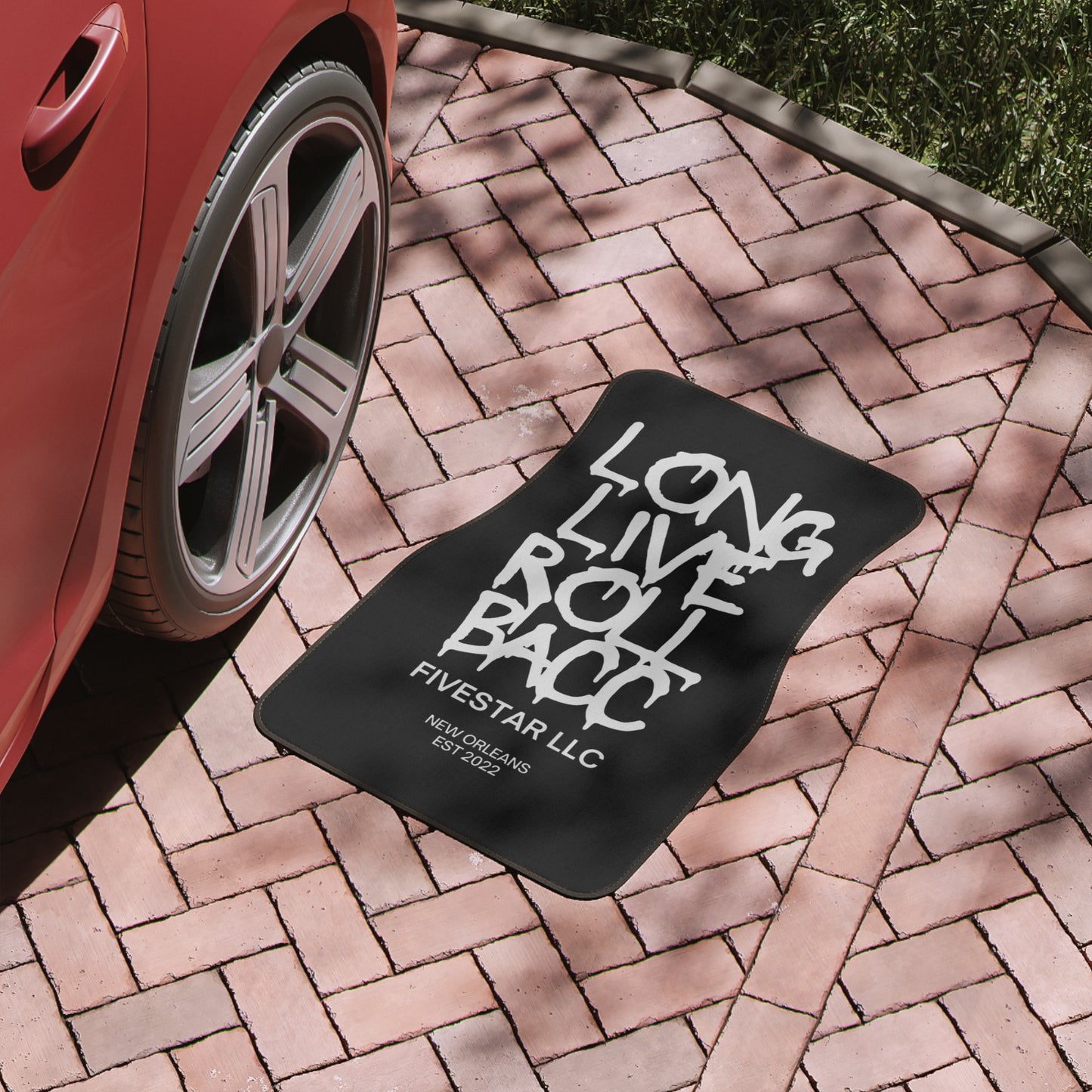 Custom Car Floor Mat with 'Long Live Roll Bacc' Design